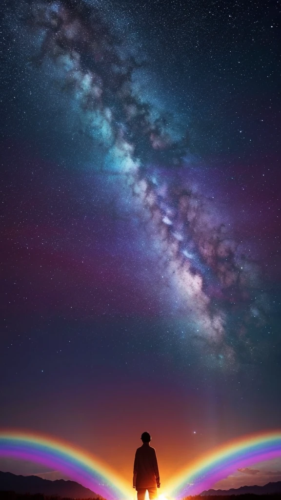Resonant integration of the higher mind and body. Feel nature as it is. Extend consciousness throughout the universe. Rainbow like a deep background.