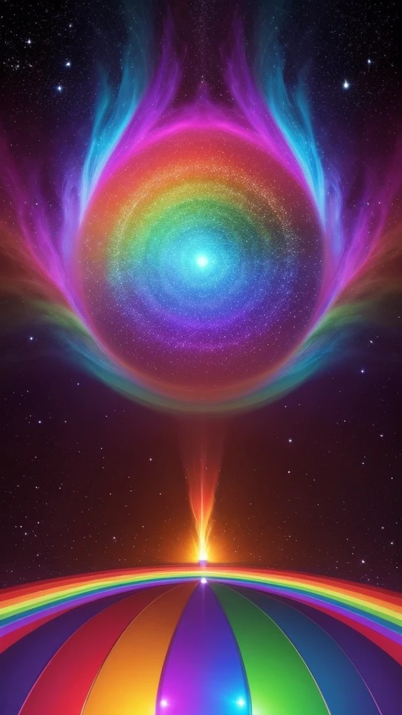Resonant integration of the higher mind and body. Feel nature as it is. Extend consciousness throughout the universe. Rainbow like a deep background.