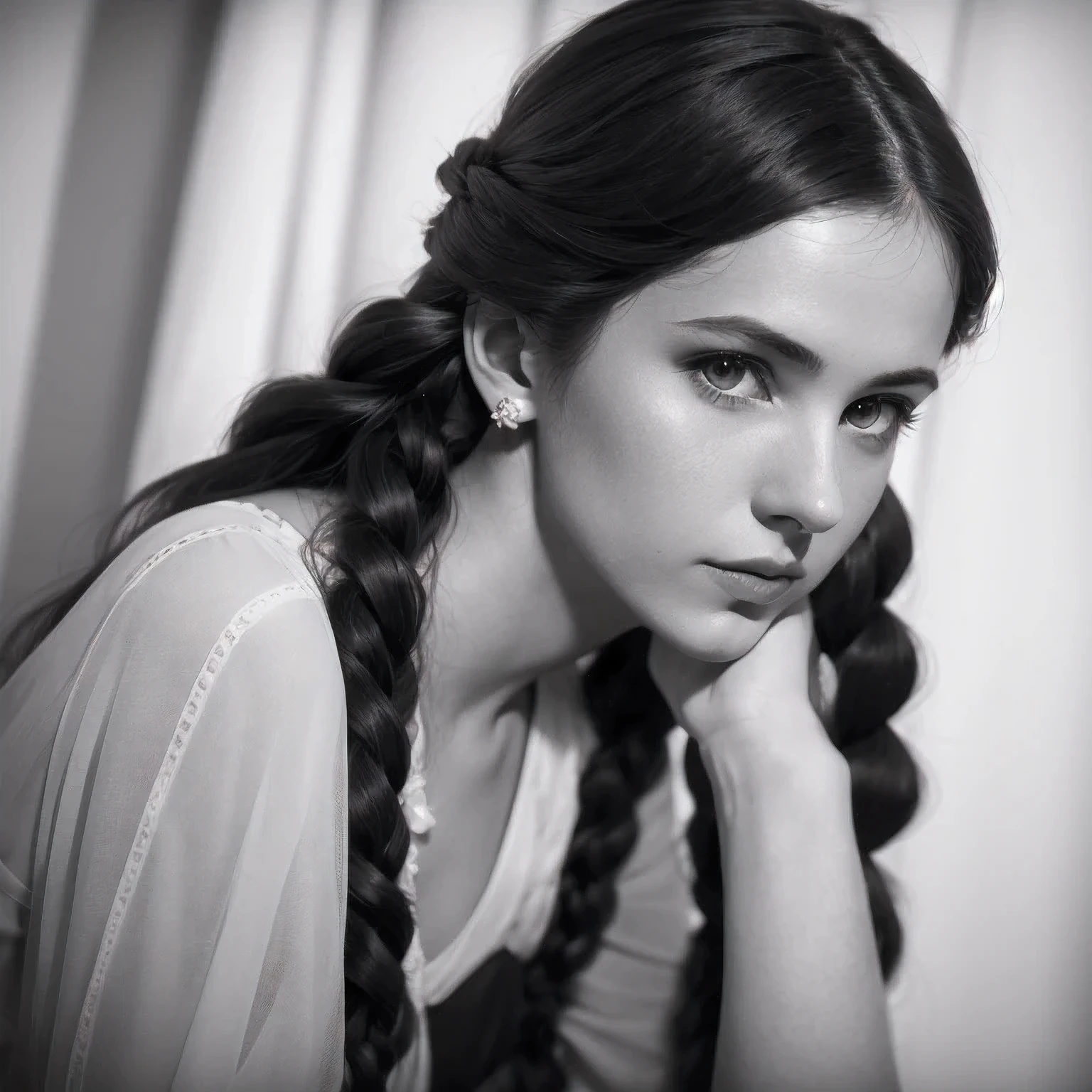 arafed photo of a woman with a braid in her hair, in her early 20s, maria fortuny, marianne collins, nadezhda tikhomirova, photo of young woman, leonora karrington, maria panfilova, anna kovalevskaya, anastasia ovchinnikova, lola dupre, e. h. beatrice blue