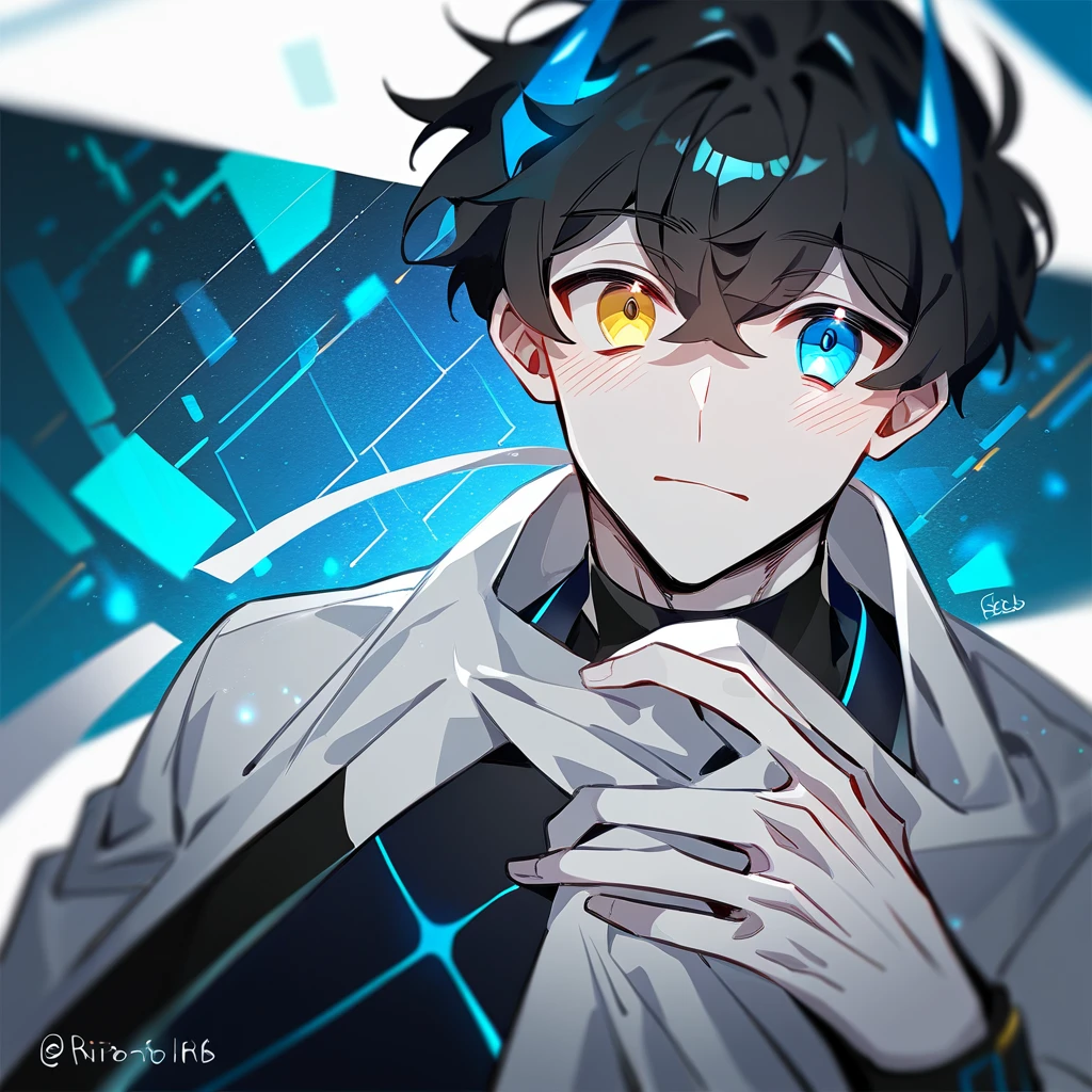 2 young men, focus man , Yaoi, pair, (humanต่างดาว , yellow eyes, The skin is gray, smooth and translucent. ), (human, black haired ,blue eyes ,white skin) , sci-fi, The best aesthetics , best quality, Amazing quality, The best aesthetics ,The background is a laboratory., spaceship