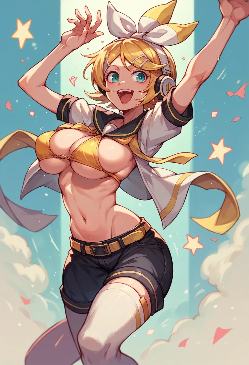 Kagamine Rin , huge titties , preforming in stage singing and dancing
