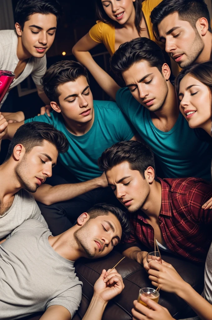 Young man falls asleep in the middle of a friends party