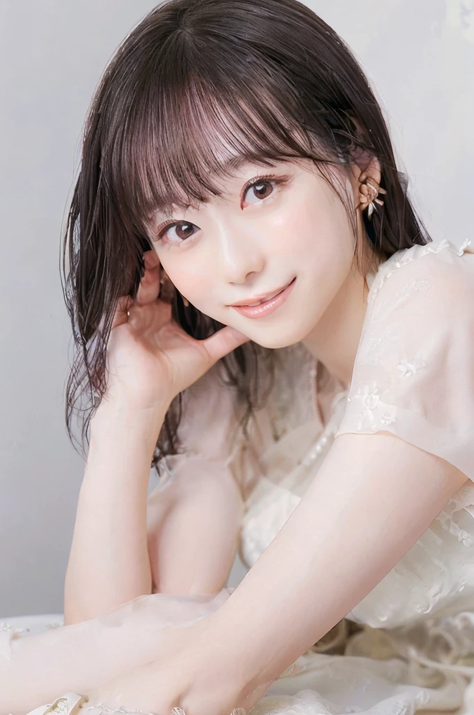 (((Very elegant and beautiful、Perfect detail、Very detailed)))、whole body、The finest girl、The depth of the boundary is written、whole bodyが美しく細かい、Thin legs、One Girl、20-year-old、Very short hair、Spiked Hair、gray and silver hair、Beautiful and fine hair、Perfect Face、Beautiful, detailed, deep eyes、Delicate arms and hands、Pale skin、Earrings、Beautiful and gorgeous necklace、Colorful background、HD background、Blurred Background、Very delicate and beautiful、masterpiece、(((Highest quality、Very beautiful 8K CG wallpaper))、smile、White ブラウス