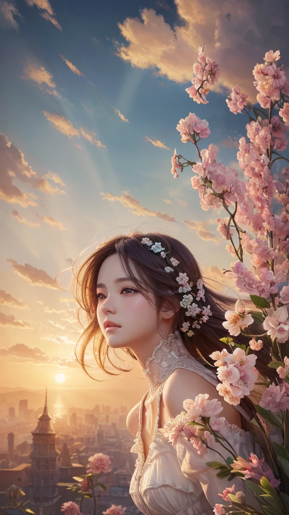 ((highest quality)),(Ultra-high resolution),(Very detailed),(Detailed Description),((The best CG)),(A masterpiece),Ultra-detailed art,Amazing drawing art,(Art with precise detail:1.5), flower, cloud, Wind,