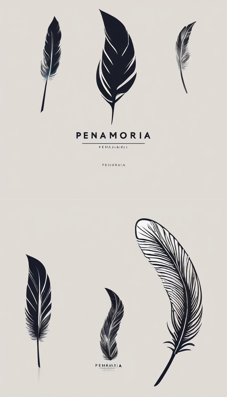 A minimal, modern, simple, cinematic logo design for the brand “Penamemoria". Create a modern, minimalistic, high-quality, logo of a memory feather. The logo must be convey a sense of dreams, stories, memories, music and imagination.
