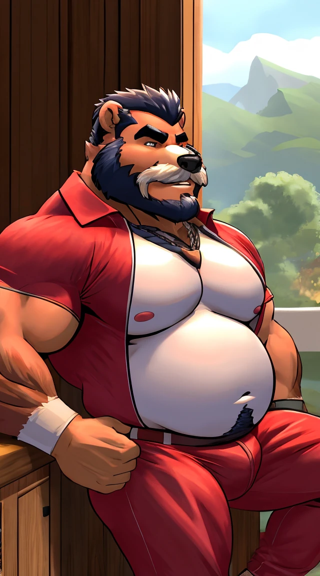 Chubby, furry,male , anthro bear, very plump, middle aged , mouth covered mustache,Thick beard, seductive , detailed , half body , harold grifter from extracurricular activities, coach grifter from extracurricular activities, coach harold grifter from extracurricular activities, harold grifter by dynewulf