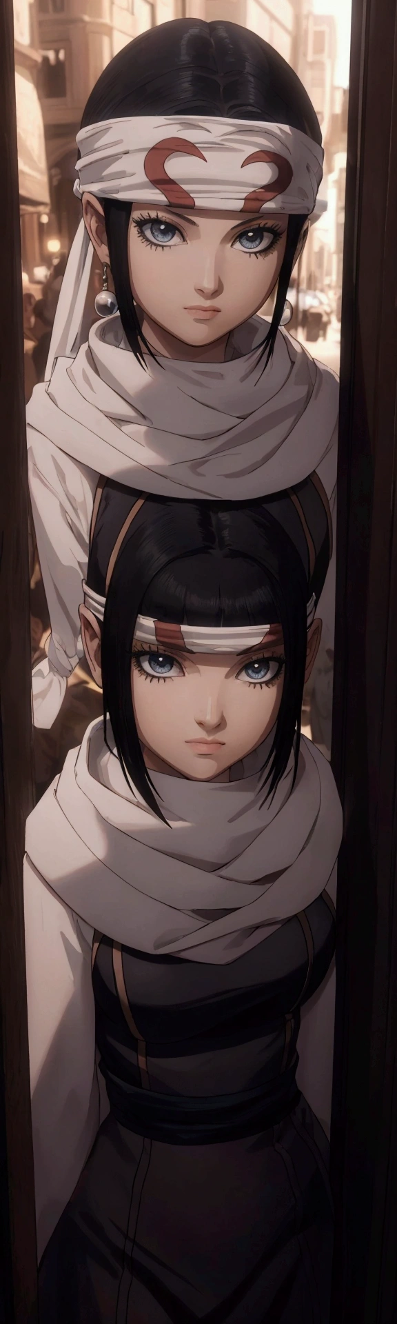 masterpiece), best quality, high resolution 1girl bob cut medium hair standing alone cowl headband profile image looking at viewer beautiful eyes beautiful face extremely detailed