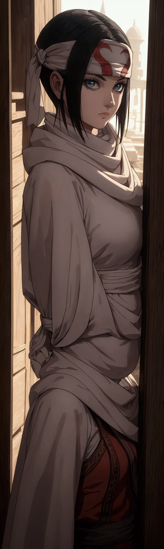 masterpiece), best quality, high resolution 1girl bob cut medium hair standing alone cowl headband profile image looking at viewer beautiful eyes beautiful face extremely detailed