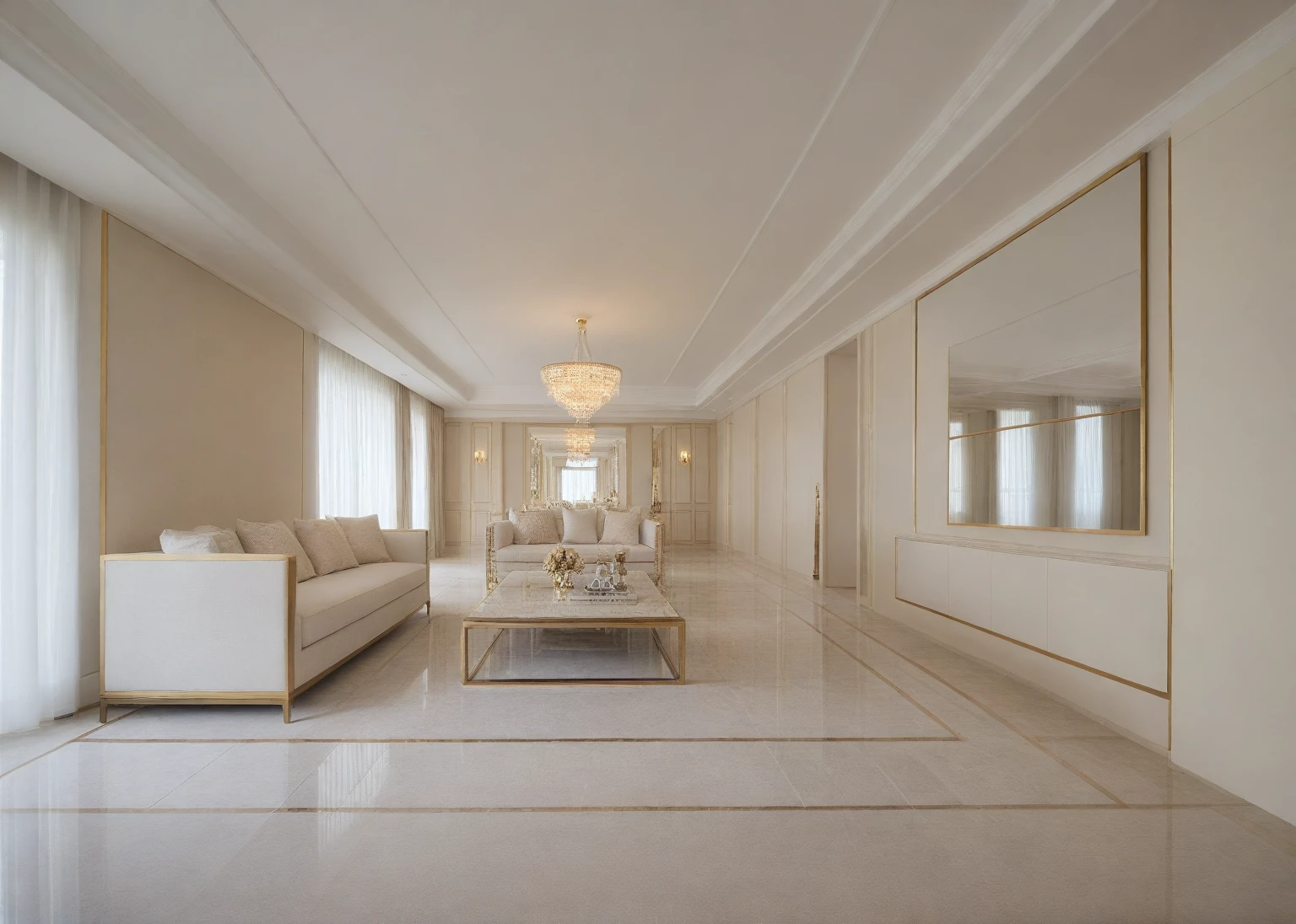 ,Masterpiece, Best quality,8K, Ultra-high resolution,When you step into the (living: 1.1) ,Immediately surrounded by a rich atmosphere of luxury. The space was covered with a soft white fluffy blanket,It is so comfortable,So much so that you can't help but indulge in it。Embellished with precious porcelain and white-off gold ornaments。Whenever it is late afternoon,The afterglow from the window spilled on the floor,Soft light and shadow are reflected,It was as if entering a dreamland. ((Wooden chair and table : 1.3)), ((COLUMN MIRROR : 1.3))