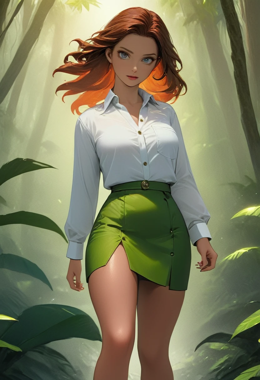 high details, best quality, 16k, [ultra detailed], masterpiece, best quality, dynamic angle, ultra wide shot, RAW, photorealistic, fantasy art, realistic art, a picture of a computer engineer  getting lost in the jungle, computer engineer, wearing white button shirt,  dynamic skirt, dynamic colors, wearing stiletto heels, full body, (an extremely beautiful: 1.3), (best detailed face: 1.4), dynamic hir color, dynamic hair style, dynamic eyes color, sense of confusion, sense of helplessness, jungle trees, a snake lurking by, high details, fantasy art, RPG art best quality, 16k, ultra detailed, masterpiece, best quality, (ultra detailed), full body, ultra wide shot, photorealistic, Hyperrealism style