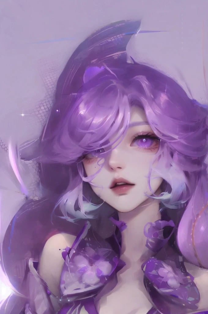 2D, masterpiece, best quality, Japanese cartoons, Very detailed, 1 Girl, Solitary, Yuri, Purple Eyes, Purple Hair, Hair between the eyes,