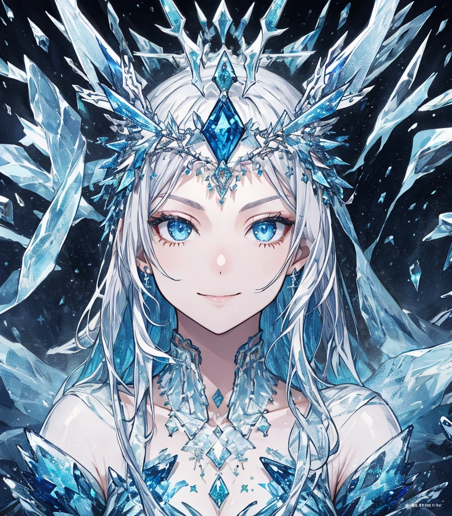 masterpiece, super high quality, ( 非常にdetailedなオリジナルイラスト),1 person,Ice Princess,Around the ice, Frosty Theme,( 輝く黄colorい目:1.2), A light, cold smile, Arrogant look, Sexy Russian costume, blue crystal jewelry, Ice blue glowing tattoo,detailed,Realistic,4K High Definition,Mappa Studio,masterpiece,Highest quality,Official Art,figure,Clear lines,(nice_color),Perfect composition,Fantasy,Concentration,Front facing,No text