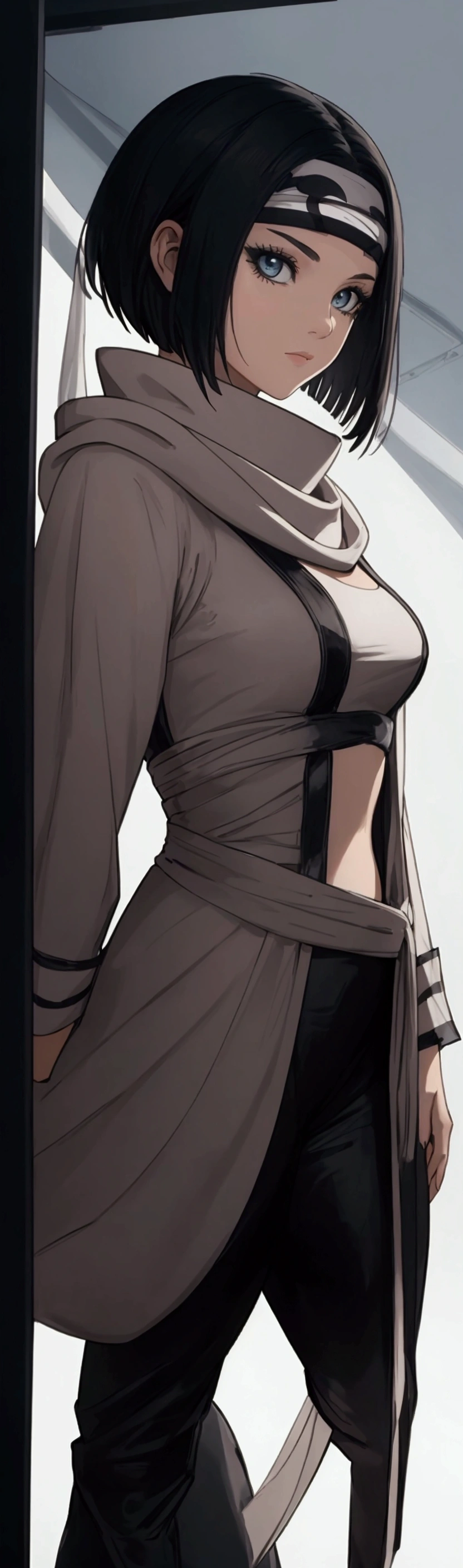 masterpiece), best quality, high resolution 1girl bob cut medium hair standing alone cowl headband profile image looking at viewer beautiful eyes beautiful face extremely detailed
