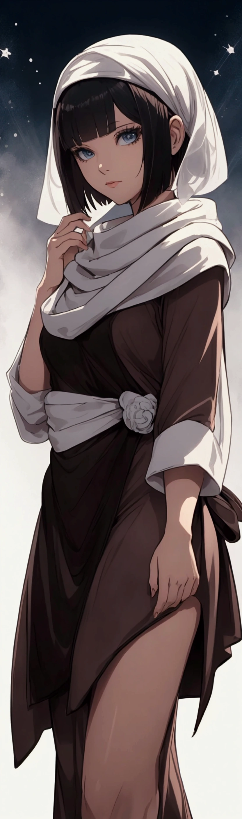 masterpiece), best quality, high resolution 1girl bob cut medium hair standing alone cowl headband profile image looking at viewer beautiful eyes beautiful face extremely detailed