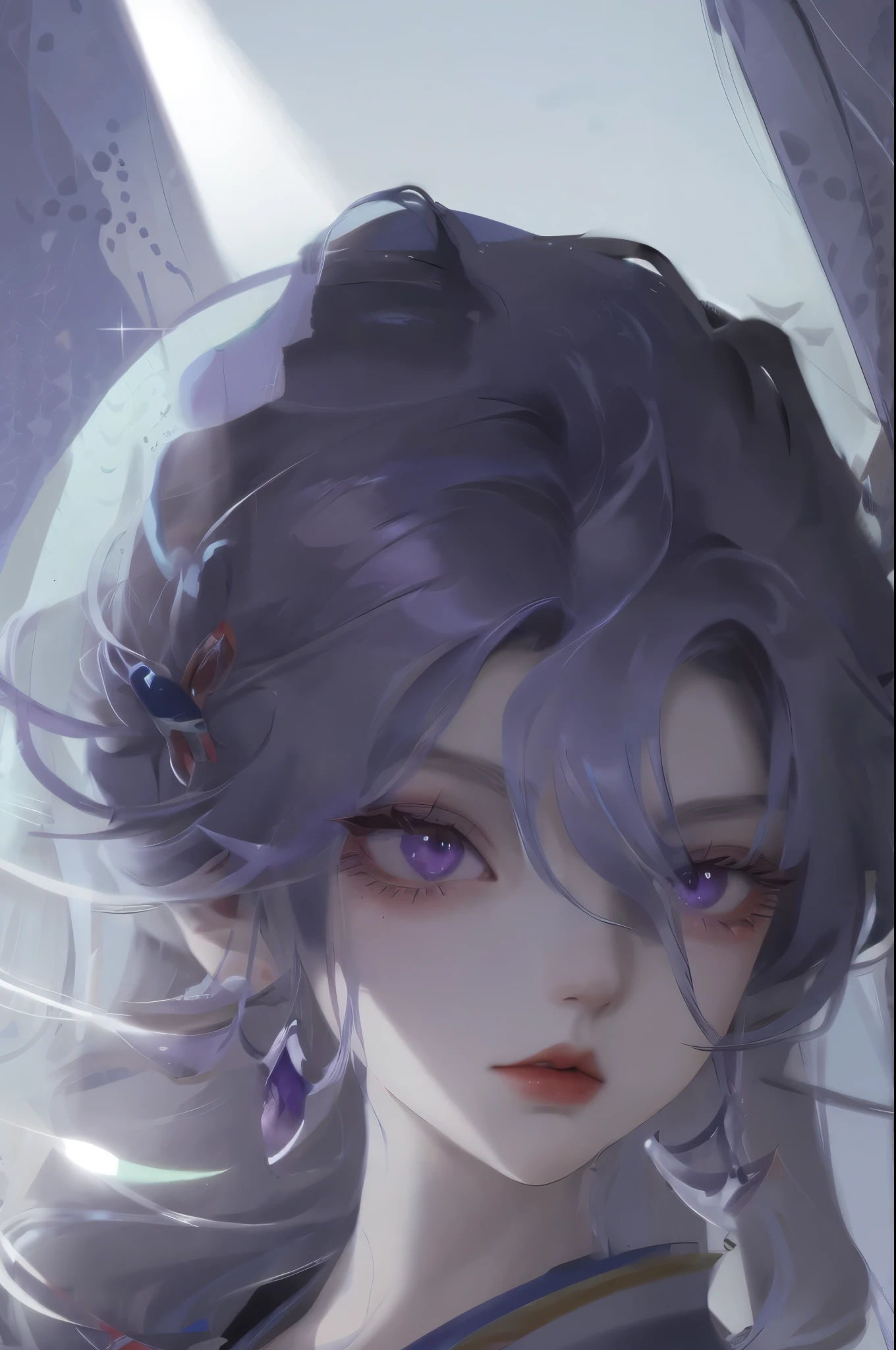 2D, masterpiece, best quality, Japanese cartoons, Very detailed, 1 Girl, Solitary, Yuri, Purple Eyes, Purple Hair, Hair between the eyes,
