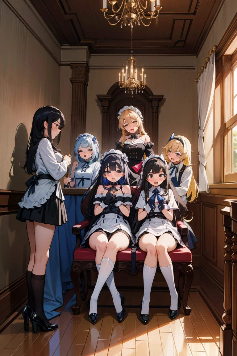 (score_9,score_8_up,score_7_up),BDSM room in basement of luxury suburban mansion, (4+girls:1.5)、For pleasure training々Restraint devices、Slave maids spread their legs and lick each other's clits、Intense、Intense orgasm facial expression、Violent convulsions due to intense orgasm、Fainting from intense orgasm、Sex Slave Training、Full Color
