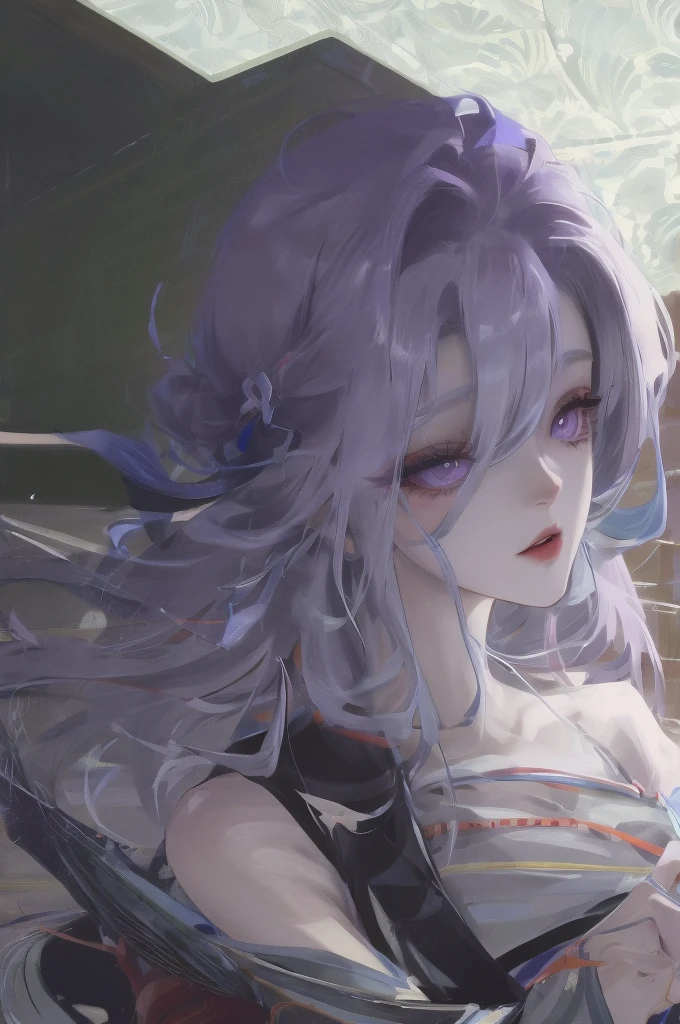 2D, masterpiece, best quality, Japanese cartoons, Very detailed, 1 Girl, Solitary, Yuri, Purple Eyes, Purple Hair, Hair between the eyes,