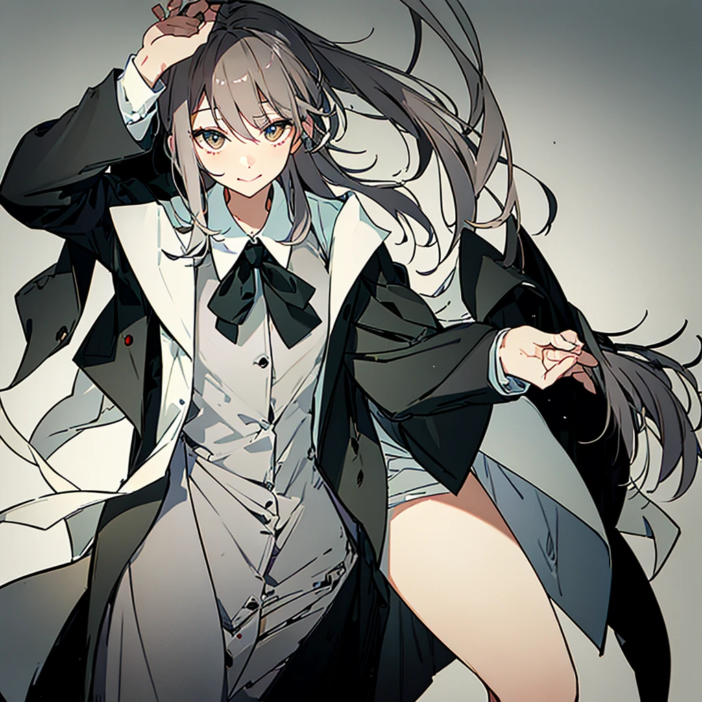 Uncle Ike、Long Hair、2D、Shy、Hair tied back、Gray suit、Break、Hair color is gray、Make your mouth smile、Let it sit down、The background is the library