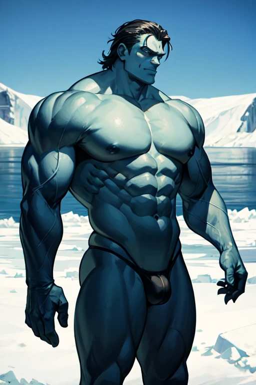 Monster in Antarctica, big body, muscular, Frankenstein