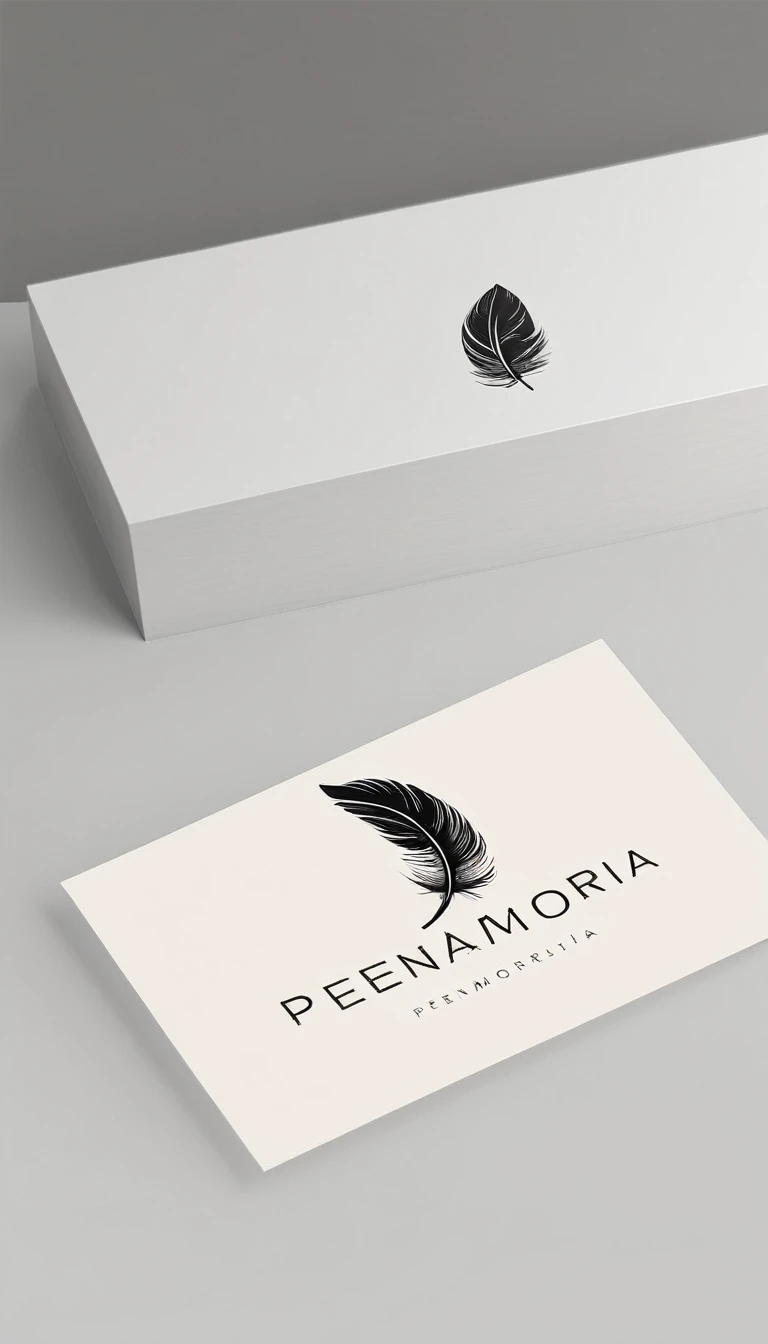 A minimal, modern, simple, cinematic logo design for the brand “Penamemoria". Create a modern, minimalistic, high-quality, logo of a feather that convey a sense of memories and dreams. 