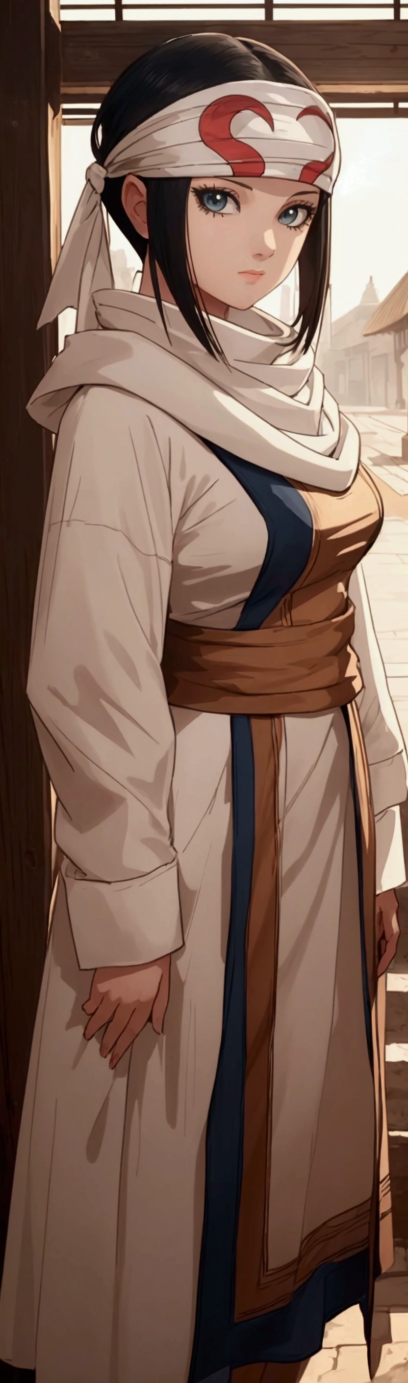 masterpiece), best quality, high resolution 1girl bob cut medium hair standing alone cowl headband profile image looking at viewer beautiful eyes beautiful face extremely detailed