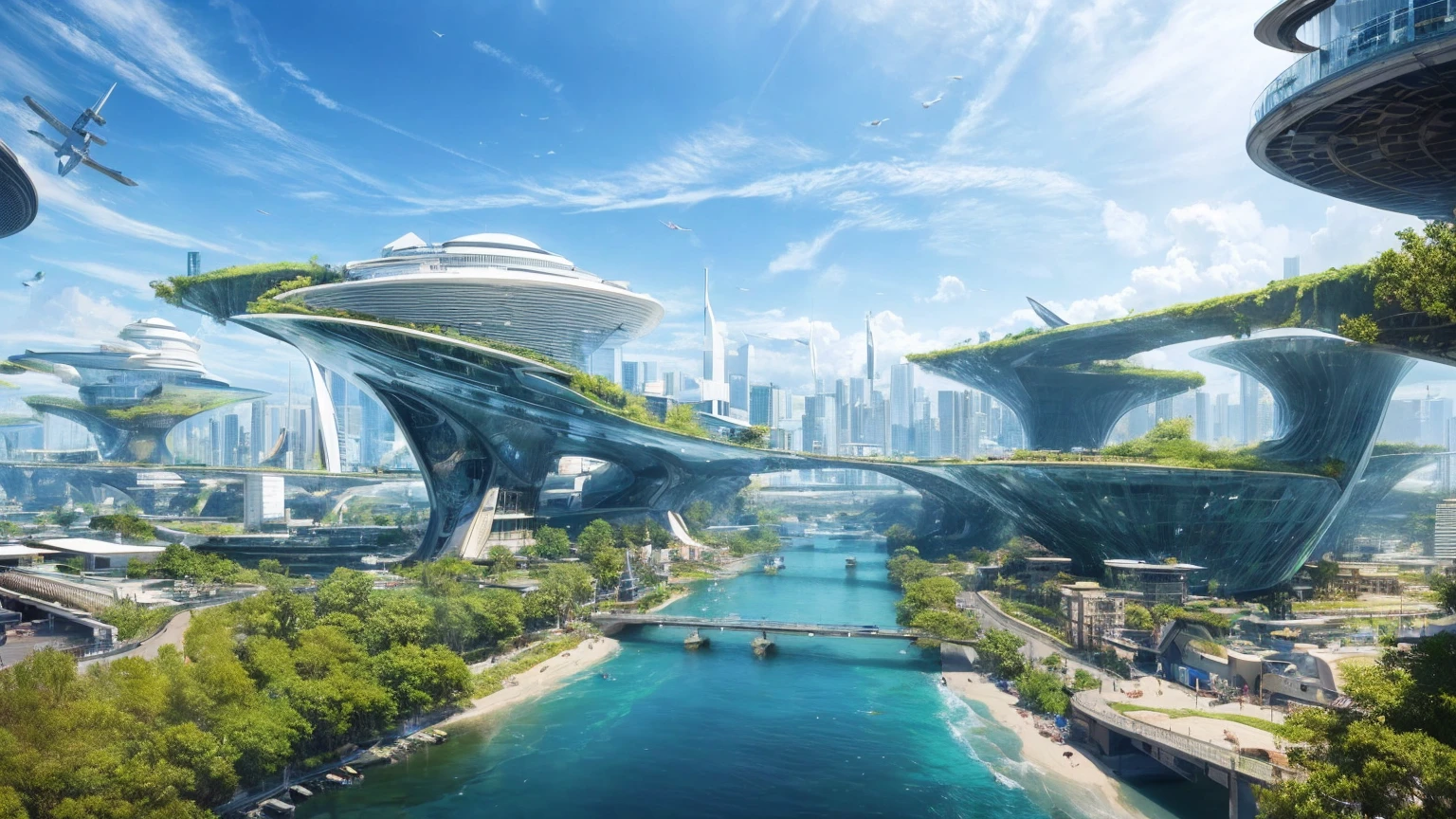 (Best quality,4K,8K,A high resolution,Masterpiece:1.2),Ultra-detailed,(Realistic,Photorealistic,photo-realistic:1.37),Futuristic floating city,Futuristic technology,Huge urban high-tech tablet platform,Airship,Floating in the sky,Futuristic city,Small airships around,High-tech hemispherical platform,Colorful lights,Advanced architecture,modernn architecture,skyscrapper,Access the cloud,Scenic beauty,view over city,Impressive design,Blend seamlessly with nature,energetic and vibrant atmosphere,Futuristic transportation system,Parking is suspended,Transparent path,Lush greenery,Sky gardens,cascading waterfalls,Magnificent skyline,reflections on the water,Sparkling river,Architectural innovation,futuristic skyscrapers,Transparent dome,The shape of the building is unusual,Elevated walkway,Impressive skyline,Glowing lights,Futuristic technology,Minimalist design,Scenic spots,Panoramic view,Cloud Piercing Tower,Vibrant colors,epic sunrise,epic sunset,Dazzling light display,magical ambiance,The future city,Urban Utopia,LuxuryLifestyle,Innovative energy,sustainable development,Smart city technology,Advanced infrastructure,Tranquil atmosphere,Nature and technology live in harmony,Awesome cityscape,Unprecedented urban planning,Architecture connects seamlessly with nature,High-tech metropolis,A cutting-edge engineering marvel,The future of urban living,Visionary architectural concept,Energy-efficient buildings,Harmony with the environment,A city floating above the clouds,Utopian dreams become reality,The possibilities are endless,State-of-the-art transportation network,Green energy integration,Innovative materials,Impressive holographic display,Advanced communication system,Breathtaking aerial view,Quiet and peaceful environment,Modernist aesthetics,Ethereal beauty