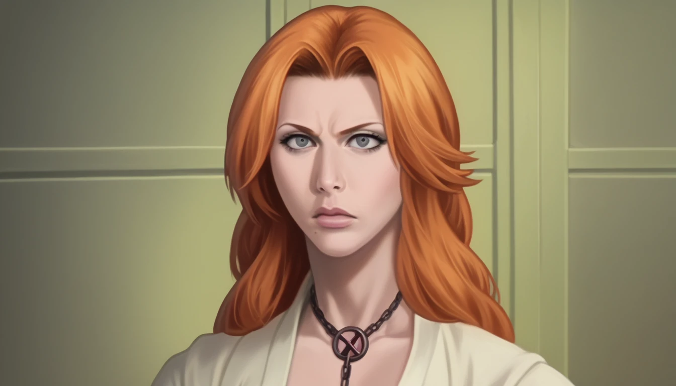 a beautiful woman with long orange hair crucified, highly detailed, masterpiece, (best quality,4k,8k,highres,masterpiece:1.2),ultra-detailed,(realistic,photorealistic,photo-realistic:1.37),portrait, cinematic lighting, dramatic shadows, intense colors, hyper-realistic, digital art