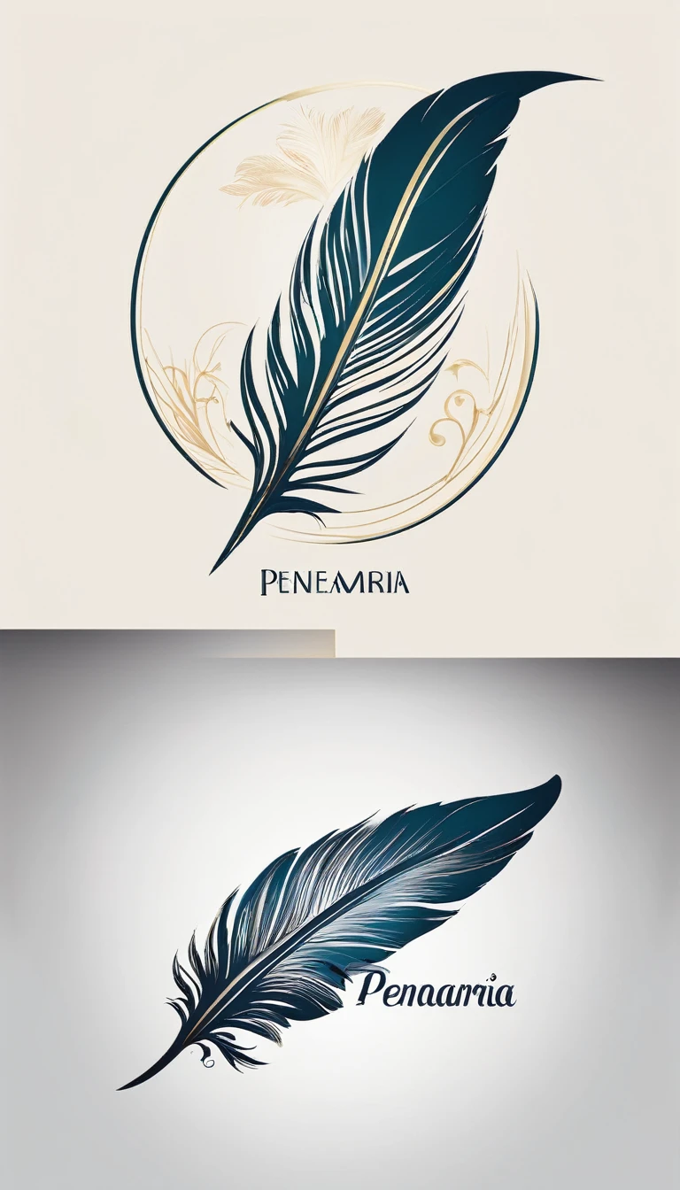 Create a minimal, modern, simple, inspirational, memorable, dream like logo design of a feather for the brand “Penamemoria".
