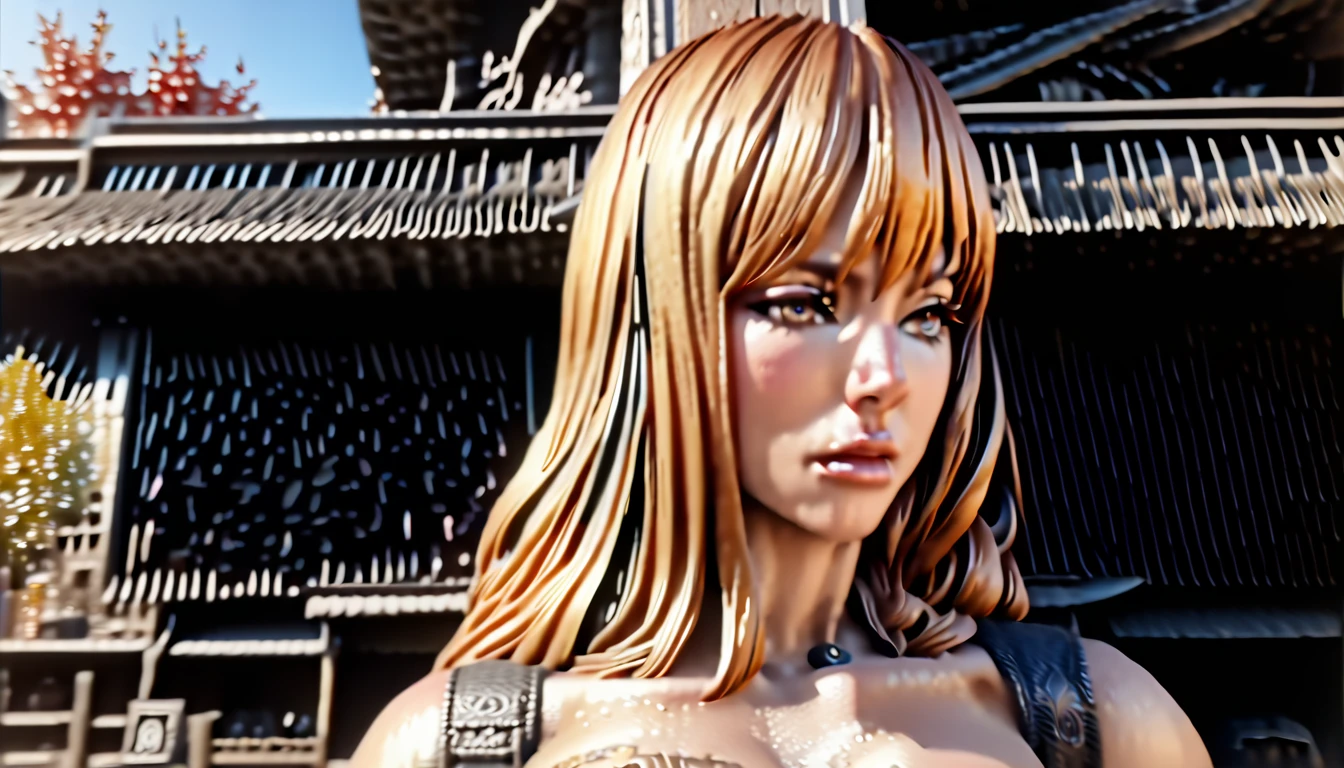 a beautiful woman with long orange hair crucified, highly detailed, masterpiece, (best quality,4k,8k,highres,masterpiece:1.2),ultra-detailed,(realistic,photorealistic,photo-realistic:1.37),portrait, cinematic lighting, dramatic shadows, intense colors, hyper-realistic, digital art