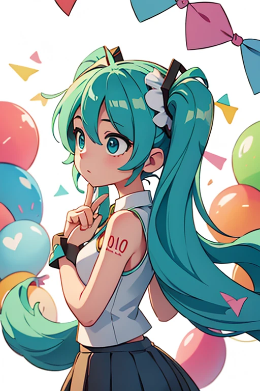 hatsune miku, birthday, celebrating, birthday hat, confette