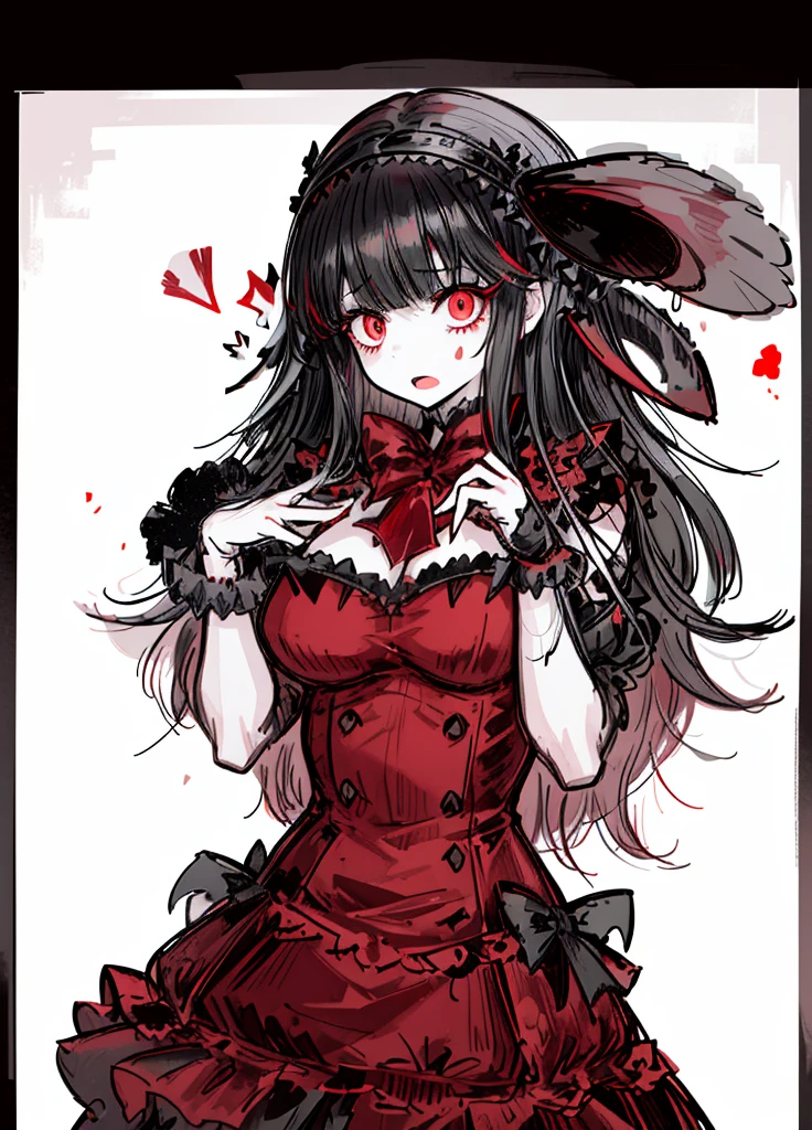 1girl, black hair, (red eye) ,red rose, Red bow, black noble dress ,pale skin,
(high resolution, high detail, best quality), mysterious, elegant, shy