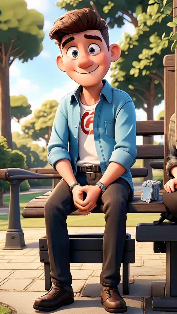 and Brian are sitting on a park bench, chatting and playing cards.