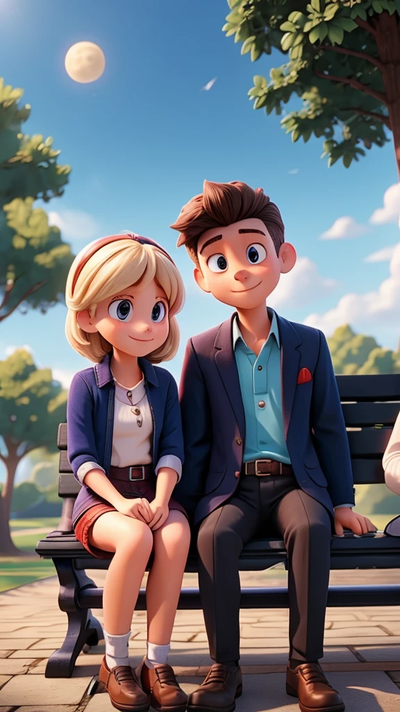 Luna and Brian are sitting on a park bench, chatting and playing cards.