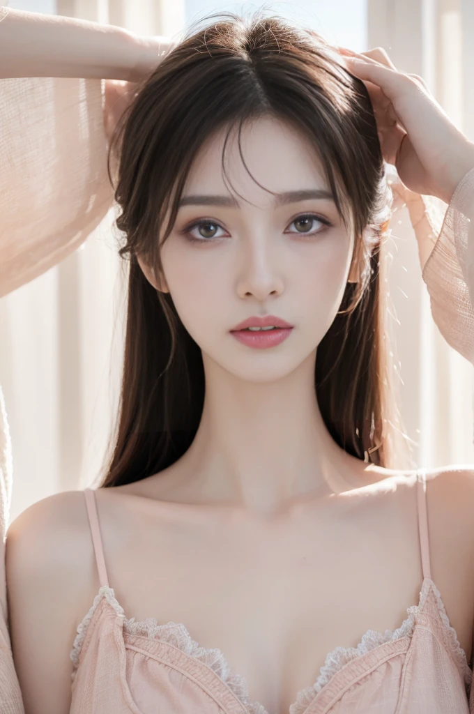 (high details:1.4)、(surrealism:1.4)、(soft lighting:1.05)、32,000、1 woman、realistic lighting、face lighting、ray tracing、(brightened light:1.2)、(improve quality:1.4)、(Realistic textured skin of the highest quality:1.4)、original photo, lifelike, full body woman love, bed, soggy, big bust, stylish hairstyle, pale skin, black eye, pink lips, (Beloved), (:1.1), ~Through, detailed background, detailed face, delicate eyes, good hair, Anatomically correct body, elastic skin, make up, masterpiece
