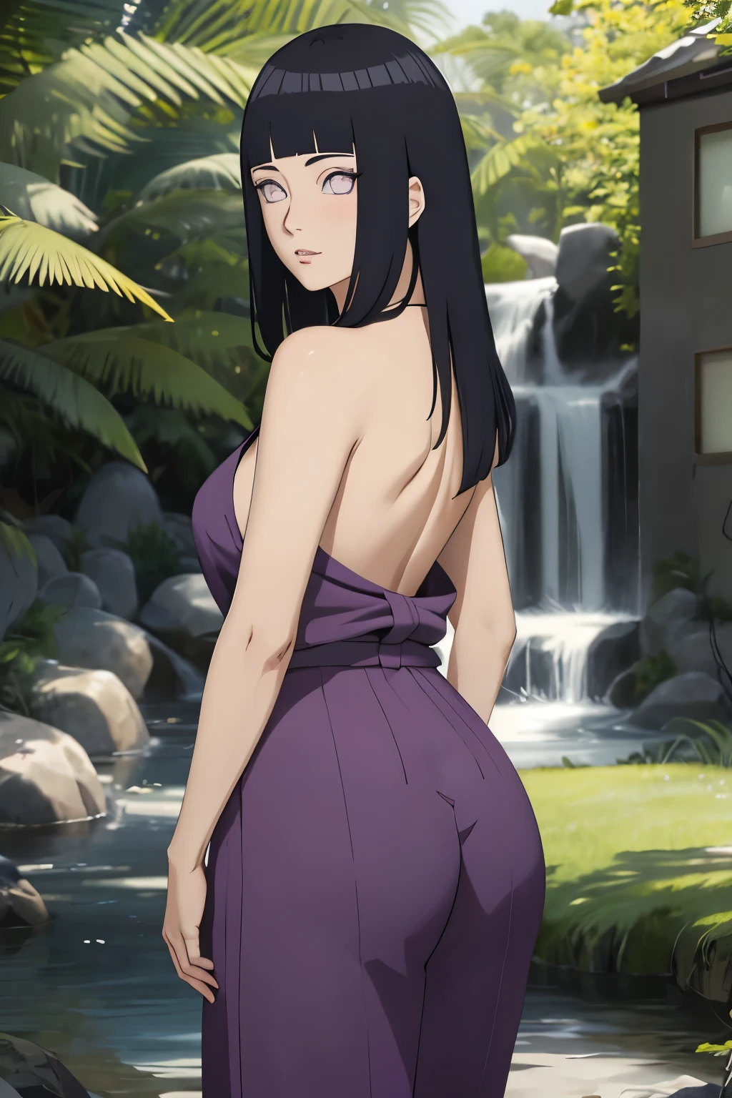 anime, character, hentai, beta, nsfw, yuzuriha, jigokuraku, kizuki, yuzuriha_(jigokuraku), purple hair, brown eyes, ninja, bukkake,