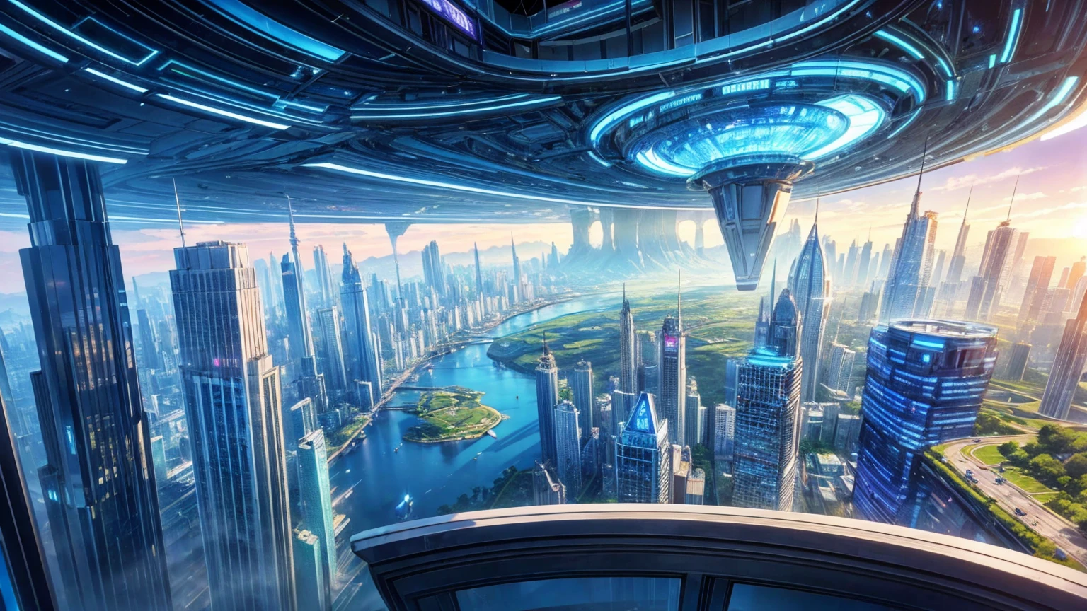 (Best quality,4K,8K,A high resolution,Masterpiece:1.2),Ultra-detailed,(Realistic,Photorealistic,photo-realistic:1.37),Futuristic floating city,Futuristic technology,Huge urban high-tech tablet platform,Airship,Floating in the sky,Futuristic city,Small airships around,High-tech hemispherical platform,Colorful lights,Advanced architecture,modernn architecture,skyscrapper,Access the cloud,Scenic beauty,view over city,Impressive design,Blend seamlessly with nature,energetic and vibrant atmosphere,Futuristic transportation system,Parking is suspended,Transparent path,Lush greenery,Sky gardens,cascading waterfalls,Magnificent skyline,reflections on the water,Sparkling river,Architectural innovation,futuristic skyscrapers,Transparent dome,The shape of the building is unusual,Elevated walkway,Impressive skyline,Glowing lights,Futuristic technology,Minimalist design,Scenic spots,Panoramic view,Cloud Piercing Tower,Vibrant colors,epic sunrise,epic sunset,Dazzling light display,magical ambiance,The future city,Urban Utopia,LuxuryLifestyle,Innovative energy,sustainable development,Smart city technology,Advanced infrastructure,Tranquil atmosphere,Nature and technology live in harmony,Awesome cityscape,Unprecedented urban planning,Architecture connects seamlessly with nature,High-tech metropolis,A cutting-edge engineering marvel,The future of urban living,Visionary architectural concept,Energy-efficient buildings,Harmony with the environment,A city floating above the clouds,Utopian dreams become reality,The possibilities are endless,State-of-the-art transportation network,Green energy integration,Innovative materials,Impressive holographic display,Advanced communication system,Breathtaking aerial view,Quiet and peaceful environment,Modernist aesthetics,Ethereal beauty