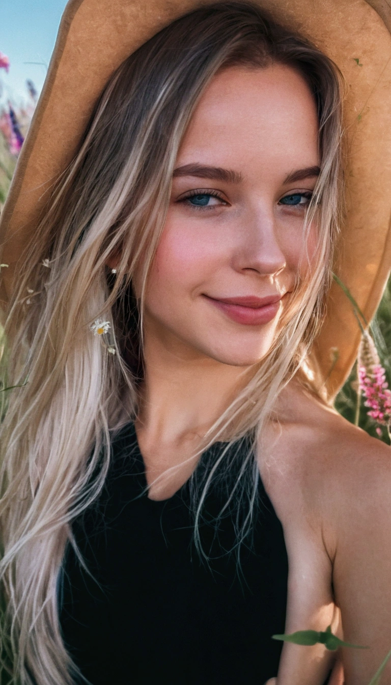(beautiful  face, face detailed, detailedeyes,Caucasian skin,  Caucasian skin,clean skin, clean eyes),   blue colored eyes,   ,  ,  ( Wavy blonde hair).  ((She is standing in tall grass surrounded by wildflowers.))    trunk,  (she is smiling and happy),  portraite, fot, skin detailed, realisitic, photo-realisitic, 8k, very detailled, Full-frame ultra-high resolution. photo realisitic: 1.4, already,,    High detail RAW color art,  soft diffused lighting, Shallow depth of field, sharp focus, Surrealism, cinematic lighting.......................... (glamour, role model) (british film actor) (1 beautiful woman), (American Girl, British woman), (18 years old), (jeans, ), (Bustness, thicc thighs, patte knee, calf), ((She is standing in tall grass surrounded by wildflowers.)), (lowering one&#39;arms), (hands down), frontal photo, ssmile, 부드러운ssmile(knee, patte, calf)knee, patte, calf) all-body, all-body, all-body, all-body,( all-body) (all-body) (all-body)((all-body))(((all-body)))
