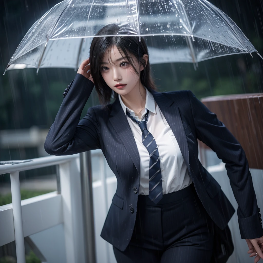 No umbrella、No umbrella、No umbrella、Beautiful woman getting wet in the rain、No umbrella美人、typhoon、No umbrellaで水に濡れる、Beautiful woman in the rain、雨で濡れたBeautyOL、Detailed face、Realistic、beautiful girl、Beauty、Office Lady Uniform、beauty、Beautiful woman、Narrow waist、Handsome woman、Tight pants look、suit、Sexy pose、タイトなsuitパンツ、雨で濡れたsuit、Wet shirt、See-through shirt、Shot in heavy rain、See-through underwear