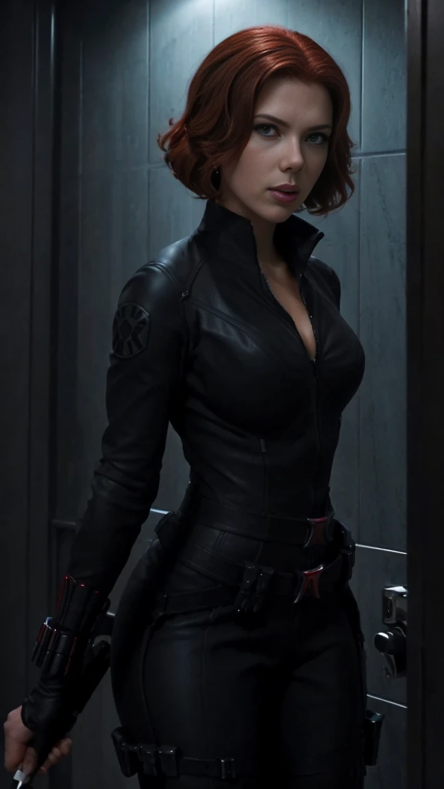 Black Widow takes care of me, while I&#39;m sick. Scarlett Johansson im sexy Look. Hairstyle red hair black widow, red hair color, big tits kate upton, light makeup eyelashes, full lips smile, Thin body, Fit. Sexy positions in tight leather.
