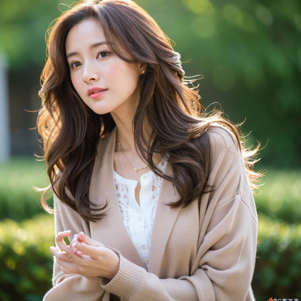 Beautiful mature woman with beautiful wavy long hair, Clothes that show, Ultra-high resolution,(Realistic:1.4), ((Highest quality)), ((masterpiece)), (be familiar with),