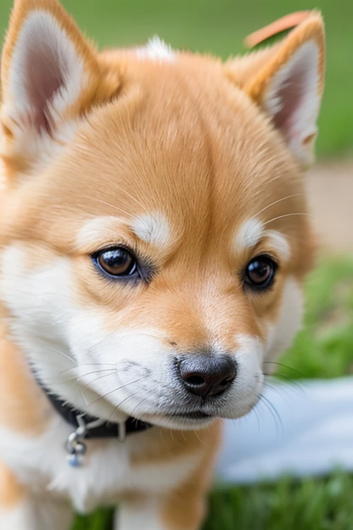 cute　Shiba Inu　Active　puppy　Face close-up　background through　Mouth clearly