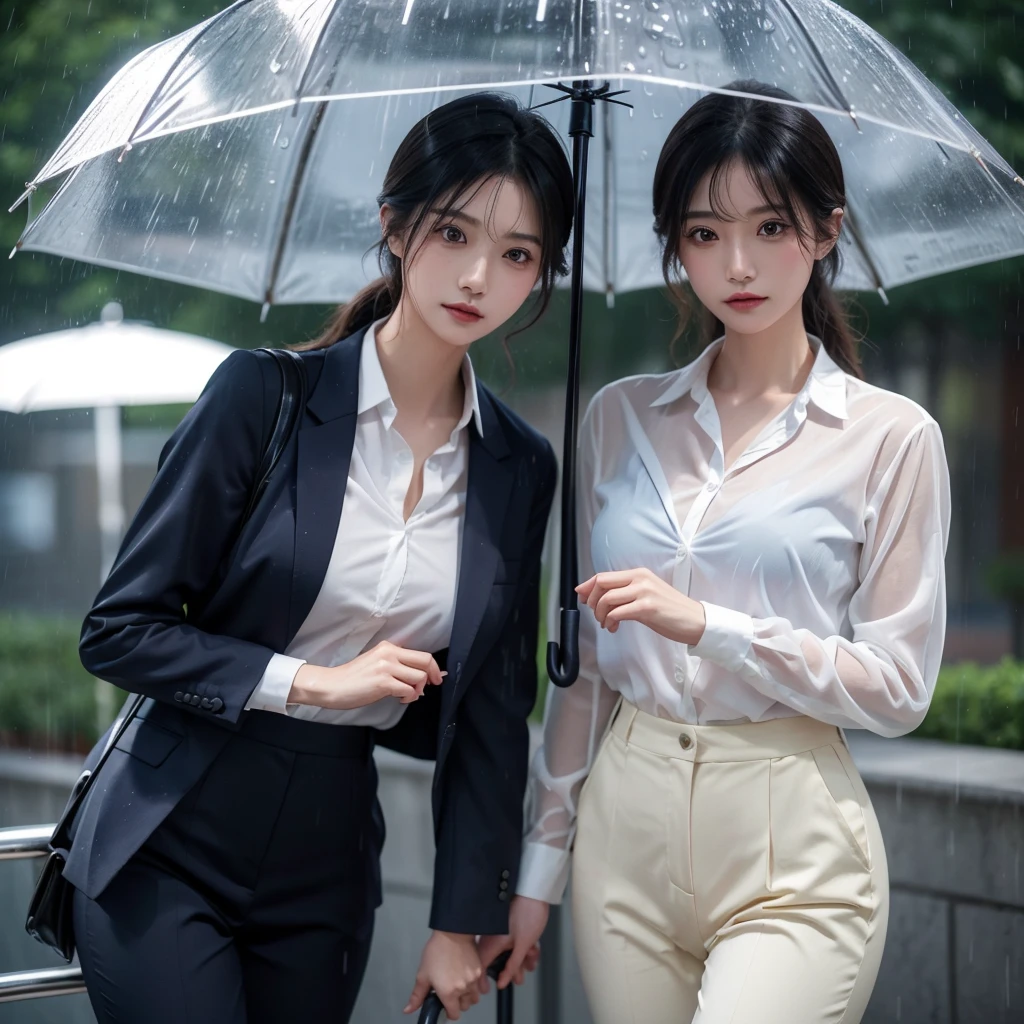 No umbrella、No umbrella、No umbrella、Beautiful woman getting wet in the rain、No umbrella美人、typhoon、No umbrellaで水に濡れる、Beautiful woman in the rain、雨で濡れたBeautyOL、Detailed face、Realistic、beautiful girl、Beauty、Office Lady Uniform、beauty、Beautiful woman、Narrow waist、Handsome woman、Tight pants look、suit、Sexy pose、タイトなsuitパンツ、雨で濡れたsuit、Wet shirt、See-through shirt、Shot in heavy rain、See-through underwear