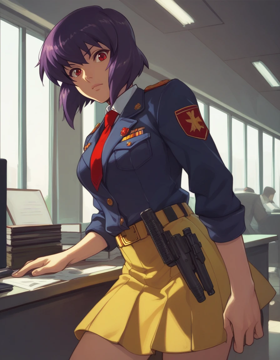 score_9, score_8_up, score_7_up, score_6_up, score_5_up, score_4_up,
kusanagi motoko, military, military uniform, red tie, yellow skirt suit, ribbon bar, sam browne belt,
looking at viewer, office,