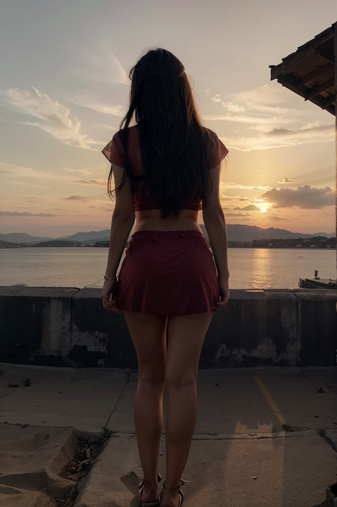 Beautiful 1:girl standing on a rooftop with a sunset in the background, with sunset, with a sunset, at a beautiful sunset, profile pic, in the sunset, at the sunset, during sunset, at golden hour, with vibrant sky, standing on rooftop, during a sunset, on rooftop, standing on a rooftop, taken at golden hour, shot at golden hour