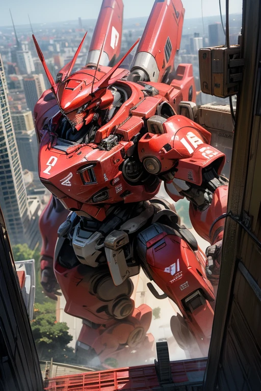 Break A giant red robot stands in the city,