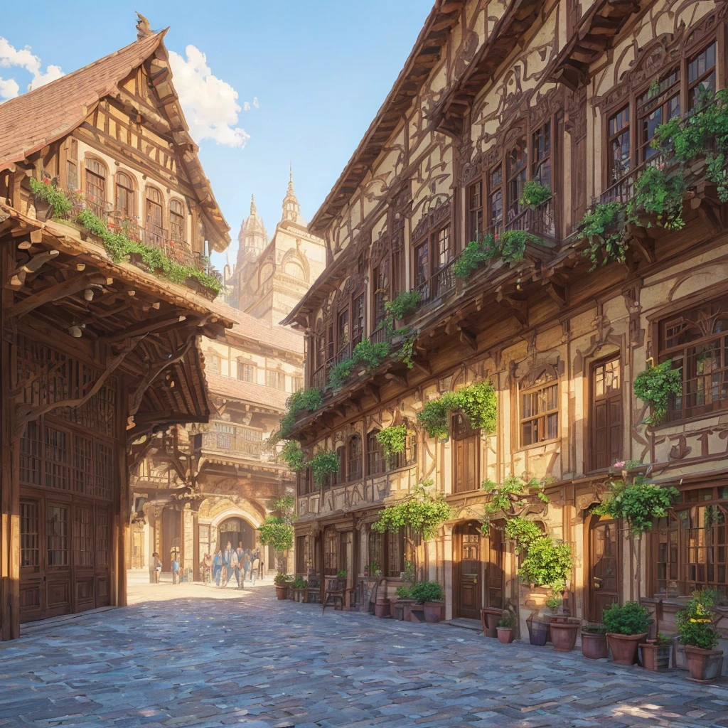 a cooperative farmers building, beautiful detailed architecture, ornate facade, rustic wooden beams, cobblestone streets, lush greenery, sunlit courtyard, traditional village scene, warm color tones, golden hour lighting, photorealistic, highly detailed, 8k, (best quality,4k,8k,highres,masterpiece:1.2),ultra-detailed,(realistic,photorealistic,photo-realistic:1.37)