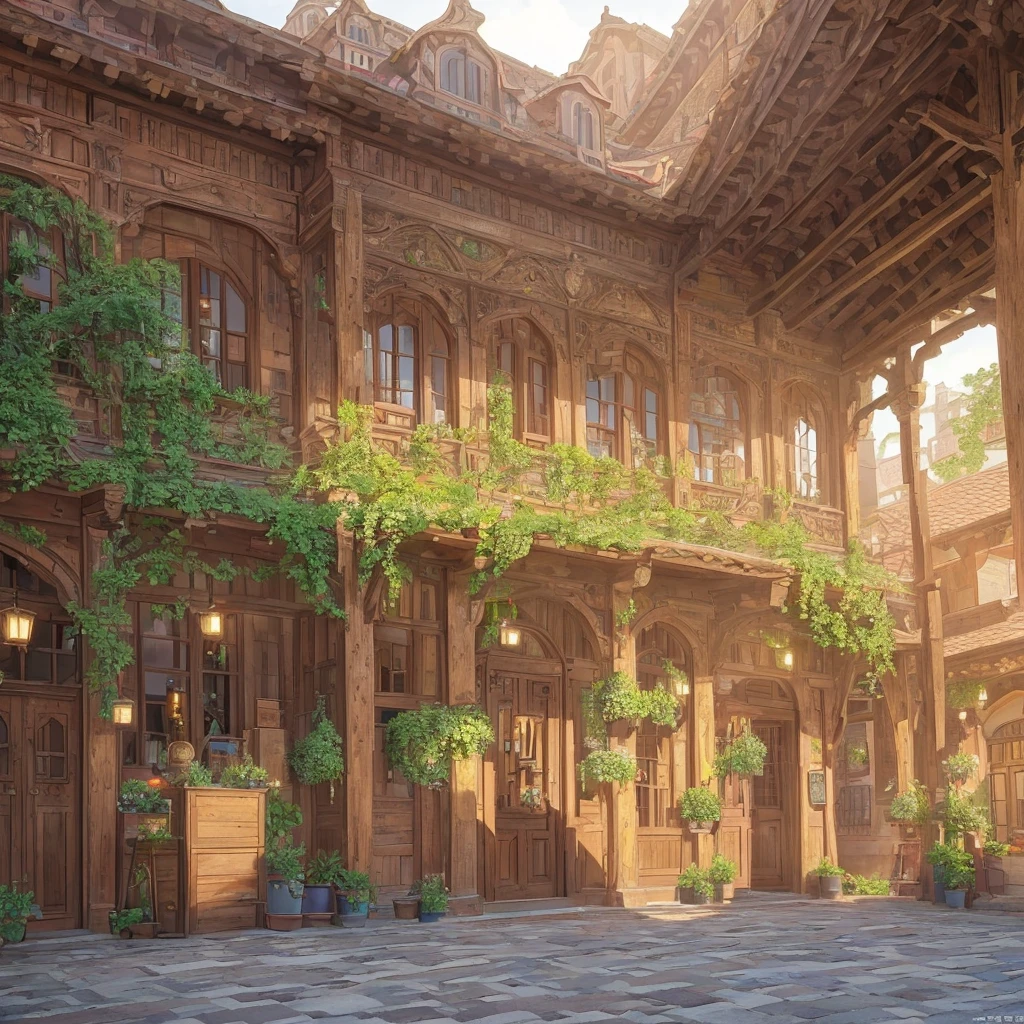 a cooperative farmers building, beautiful detailed architecture, ornate facade, rustic wooden beams, cobblestone streets, lush greenery, sunlit courtyard, traditional village scene, warm color tones, golden hour lighting, photorealistic, highly detailed, 8k, (best quality,4k,8k,highres,masterpiece:1.2),ultra-detailed,(realistic,photorealistic,photo-realistic:1.37)