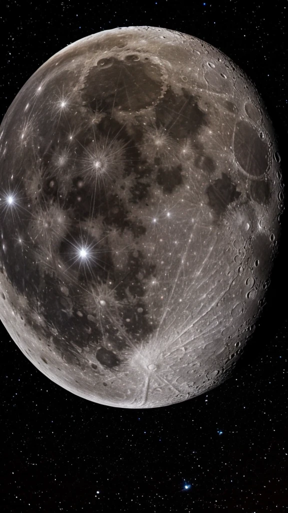 A full moon in a clear night sky。The craters are clearly visible on the surface of the moon.、Soft light illuminates the surroundings。Stars around the moon々Shines、There is a quiet night atmosphere。 4K