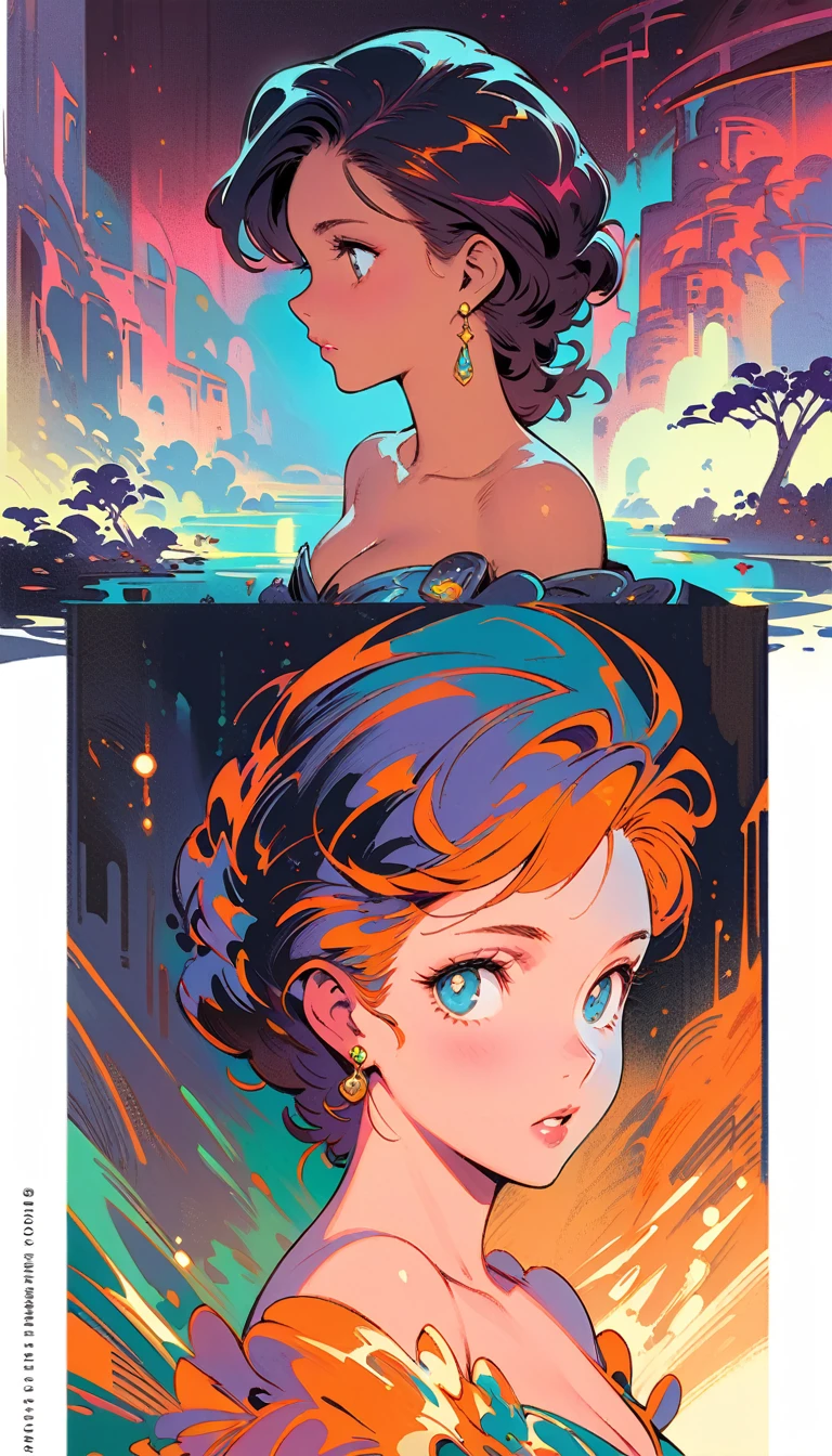 ((best quality)) , ((masterpiece)) , (detailed),illustration art by Dave Stevens and Lillian Bassman, Graceful (Man:1.2) , Multicolor hair styled as Caesar cut, Comic books, graphic novels, retro style, pin-up art, Fashion and art,elegant and sophisticated, innovative use of light and shadow, capturing the glamour of mid-20th century fashion, portrait art by Mary Cassatt, glossy, ambient, complex, full color, fine artistic composition, enchanted,(((concept art ,Shameful . digital artwork, illustrative, painterly, matte painting, highly detailed)))
