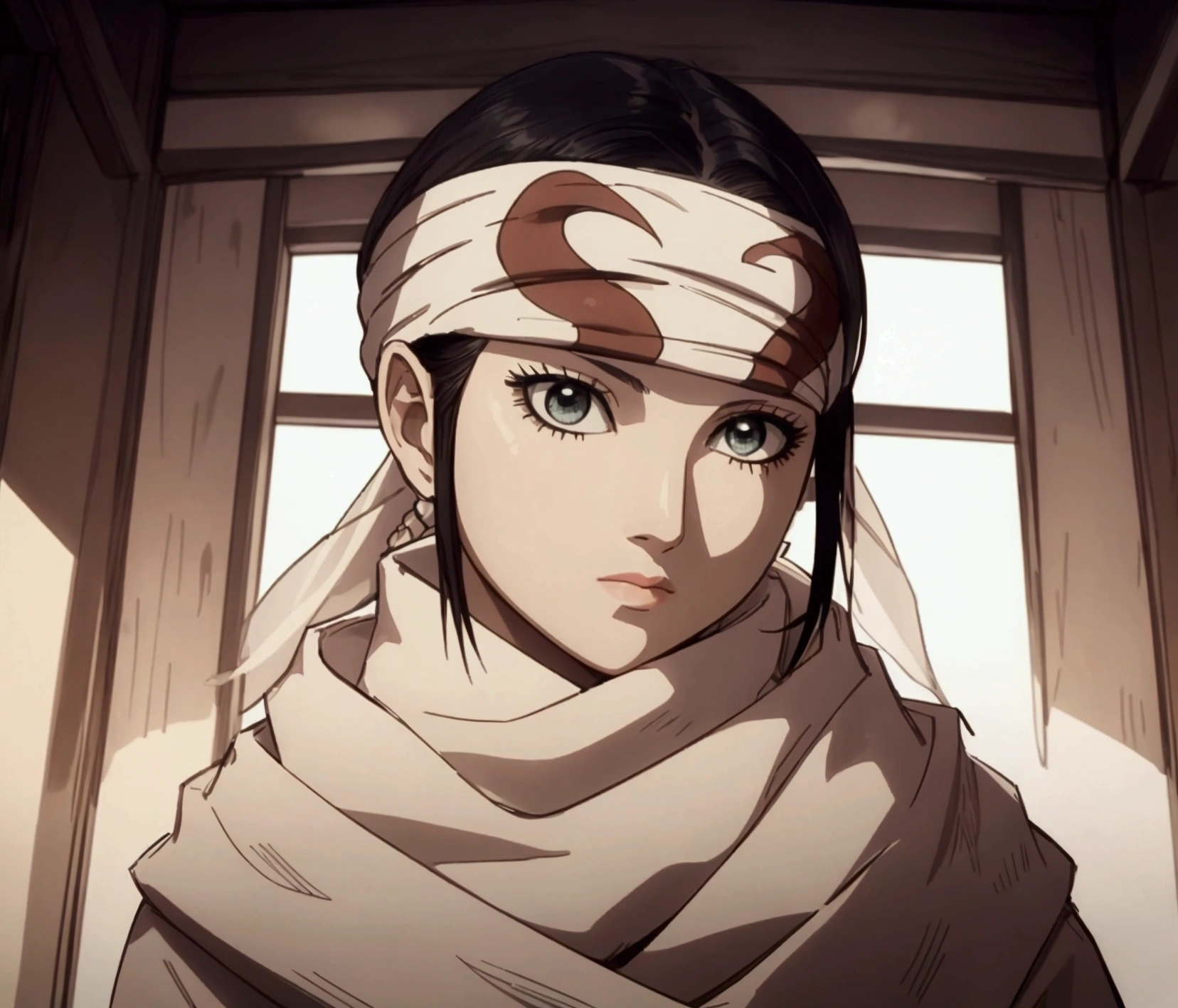 masterpiece), best quality, high resolution 1girl bob cut medium hair standing alone cowl headband profile image looking at viewer beautiful eyes beautiful face extremely detailed
